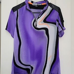 Jamie Sadock Short Sleeve Half Zip Golf Athletic Shirt Purple & Black. Sz Medium